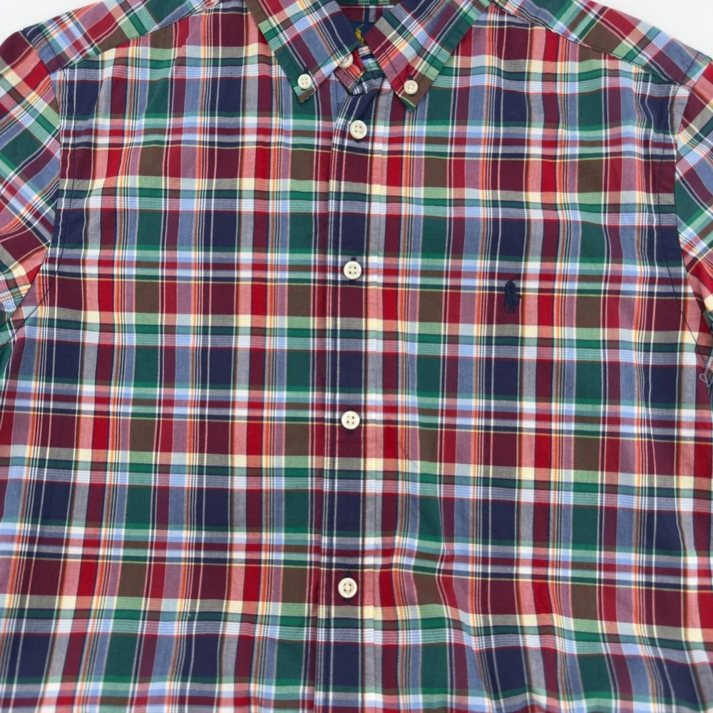 Ralph Lauren Kids Plaid Button Down Short Sleeve Shirt XL Natural Stretch Cotton